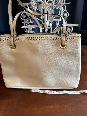 Bueno Cream Leather Tote with Gold Eyelet Hardware